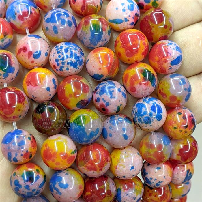 Natural Agate Beads Multicolor Dye Smooth Round