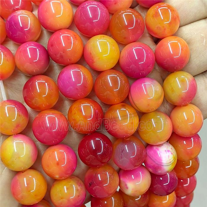 Natural Agate Beads Multicolor Dye Smooth Round