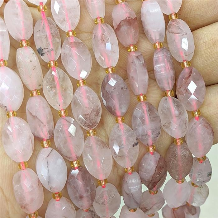 Natural Pink Hematoid Quartz Horse-Eye Beads Faceted
