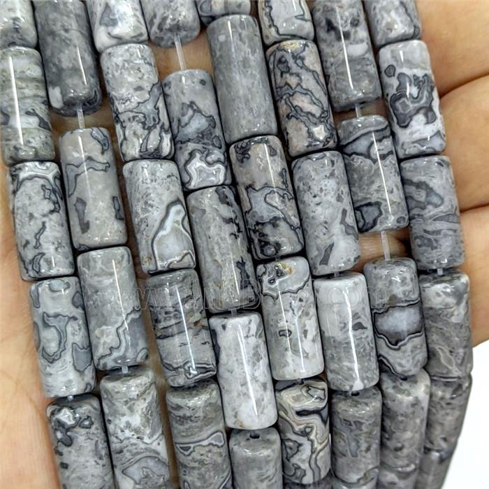 Natural Map Jasper Tube Beads Gray