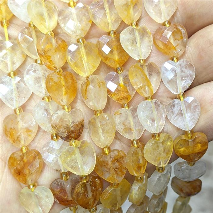 Natural Yellow Hematoid Quartz Heart Beads Faceted