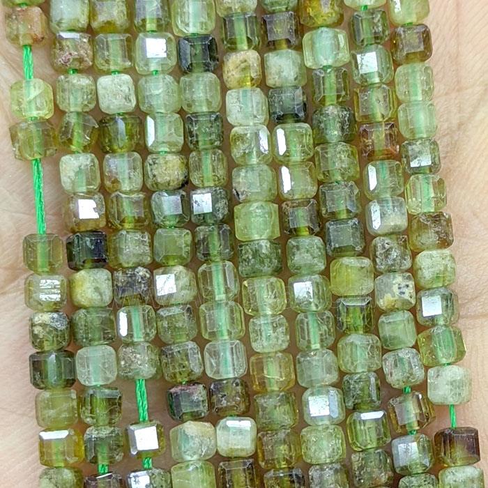 Natural Green Garnet Cube Beads