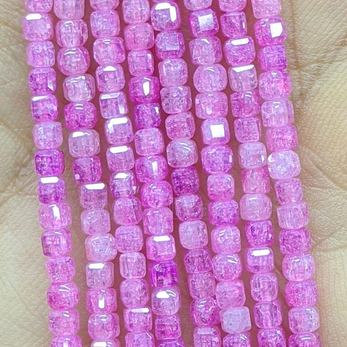 Hotpink Crackle Cubic Zirconia Cube Beads