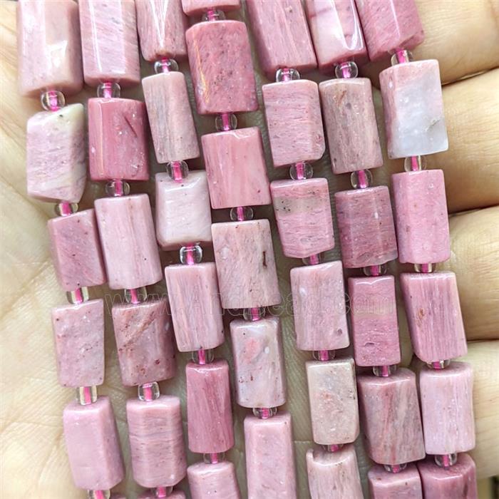 Natural Pink Wood Lace Jasper Tube Beads