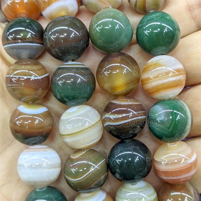 Natural Stripe Agate Beads Coffee Green Smooth Round Dye