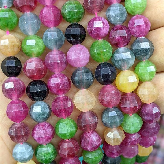 Jade Round Beads Cutted Dye Multicolor