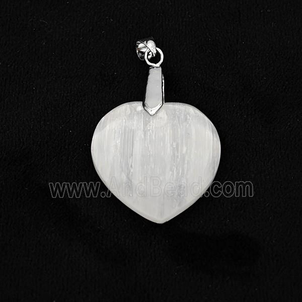 Natural White Selenite Heart Pendant