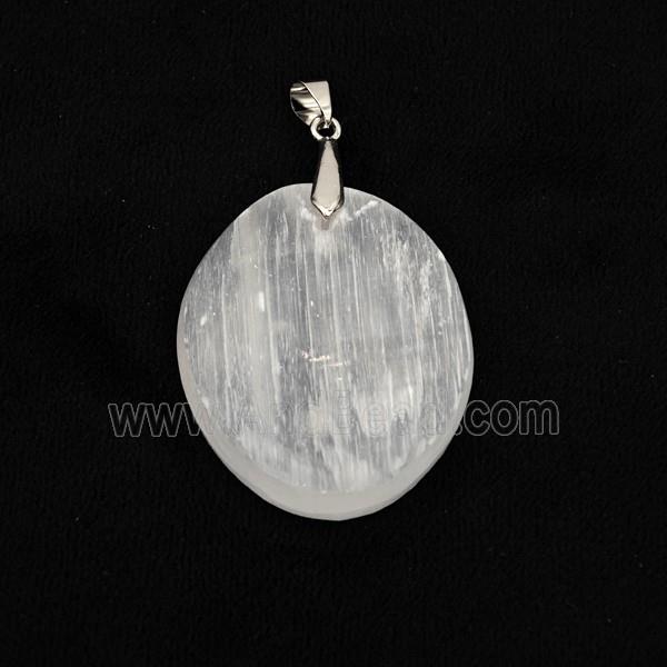 Natural White Selenite Oval Pendant