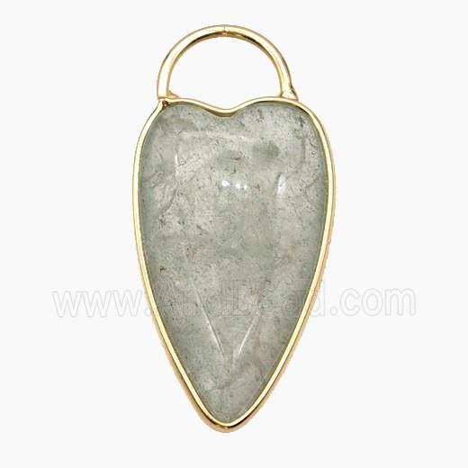 Natural Green Strawberry Quartz Heart Pendant Gold Plated