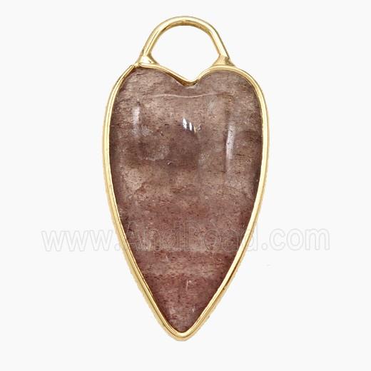 Natural Pink Strawberry Quartz Heart Pendant Gold Plated