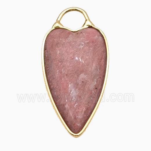 Natural Pink Wood Lace Jasper Heart Pendant Gold Plated