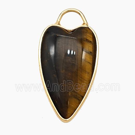 Natural Tiger Eye Stone Heart Pendant Gold Plated
