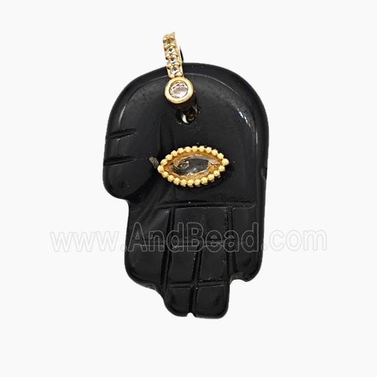Natural Black Obsidian Buddha-Hand Pendant
