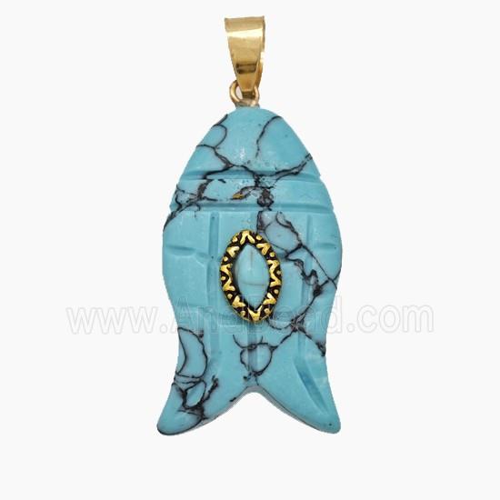 Natural Howlite Turquoise Fish Pendant Blue Dye