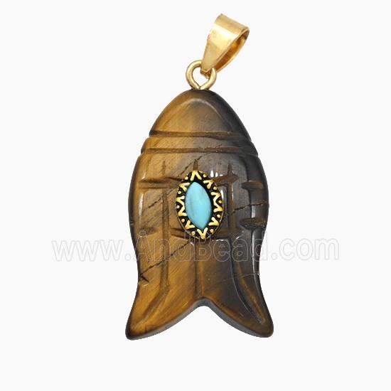 Natural Tiger Eye Stone Fish Pendant