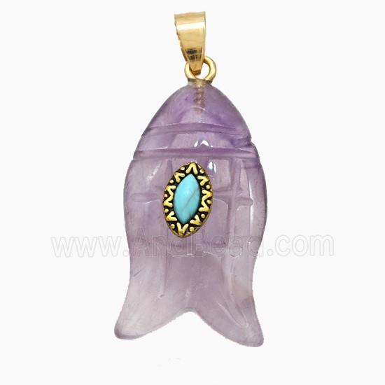 Natural Amethyst Fish Pendant Purple