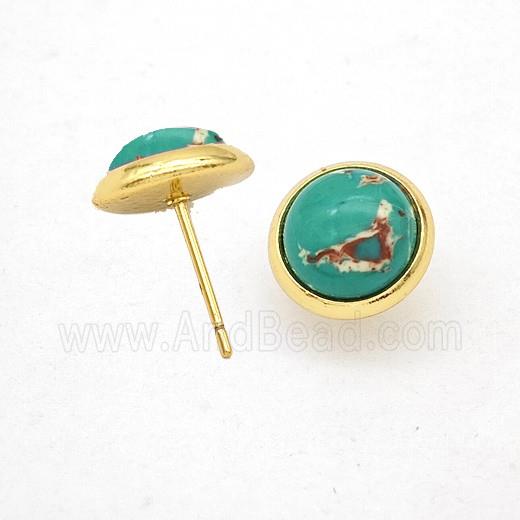 Green Dye Imperial Jasper Stud Earrings Copper Gold Plated