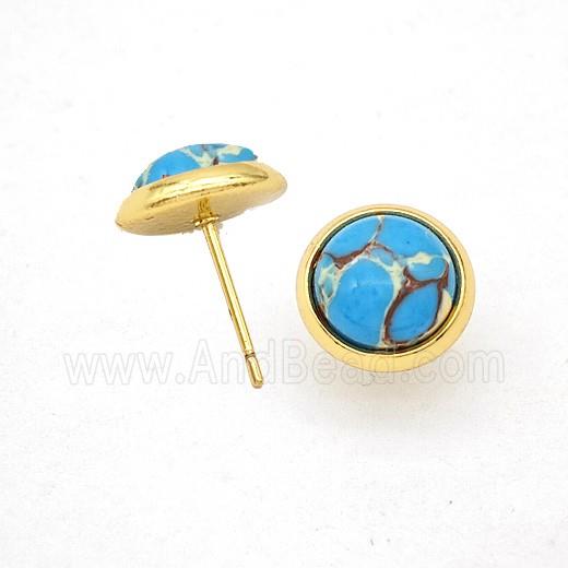 Blue Dye Imperial Jasper Stud Earrings Copper Gold Plated