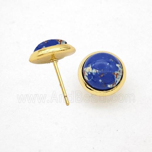 Royalblue Dye Imperial Jasper Stud Earrings Copper Gold Plated