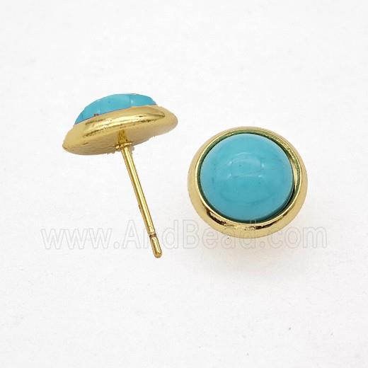Teal Synthetic Turquoise Stud Earrings Copper Gold Plated