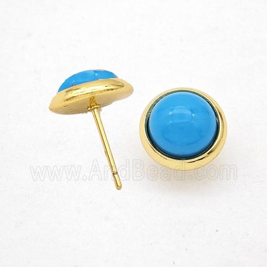 Blue Synthetic Turquoise Stud Earrings Copper Gold Plated