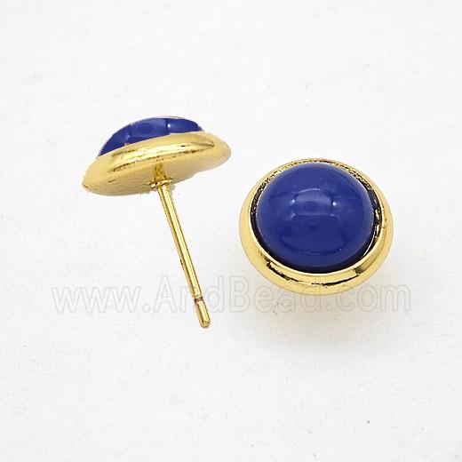 Blue Synthetic Turquoise Stud Earrings Copper Gold Plated