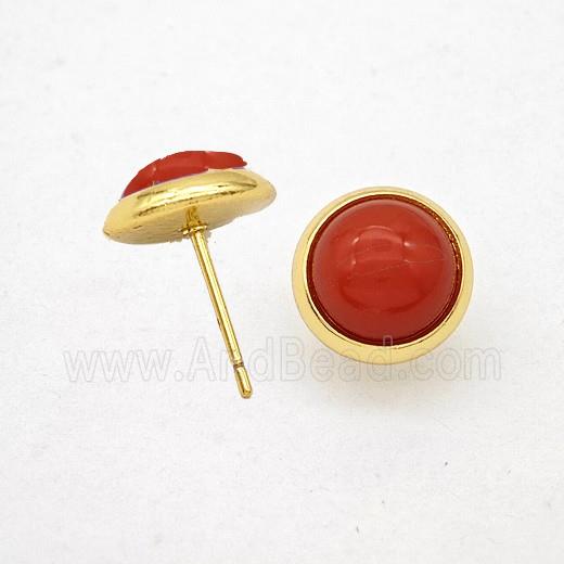 Red Synthetic Turquoise Stud Earrings Copper Gold Plated