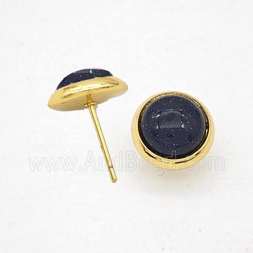 Blue Sandstone Stud Earrings Copper Gold Plated