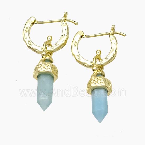 Copper Leaveback Earrings With Blue Amazonite Gold Plated
