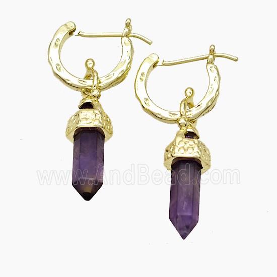 Copper Leaveback Earrings With Amethyst Gold Plated