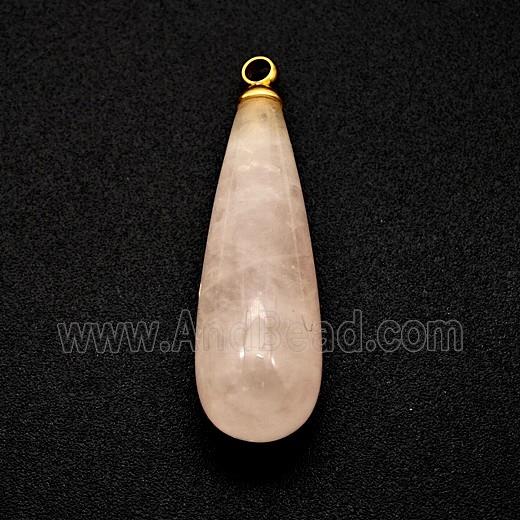 Natural Pink Rose Quartz Teardrop Pendant