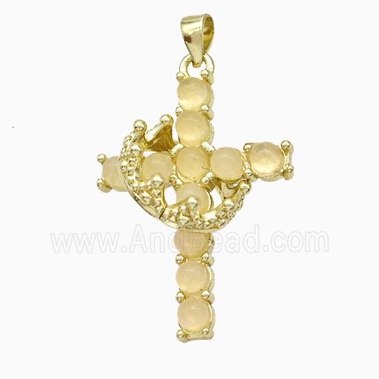 Copper Crown Cross Pendant Pave Crystal Quartz Gold Plated