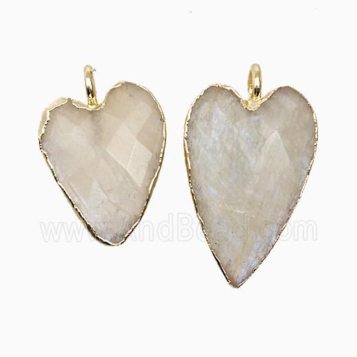 Natural White Moonstone Heart Pendant Faceted Gold Plated