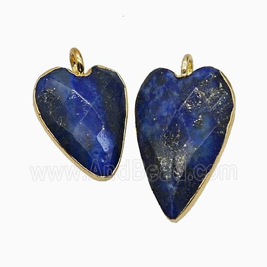 Natural Blue Lapis Lazuli Heart Pendant Dye Faceted Gold Plated