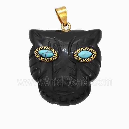 Black Obsidian Leopard-header Pendant