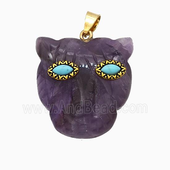 Purple Amethyst Leopard-header Pendant