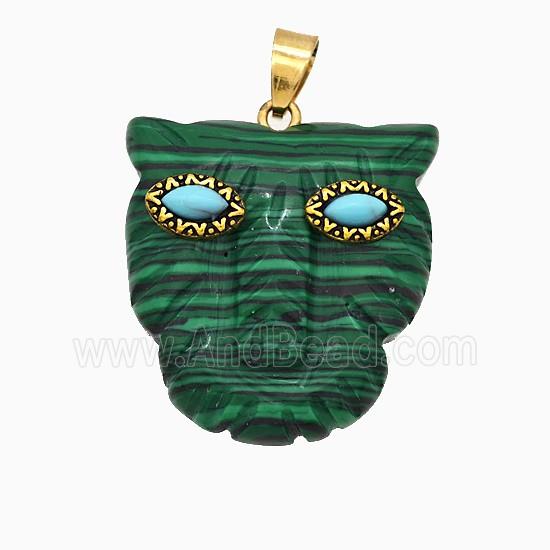 Synthetic Green Malachite Leopard-header Pendant