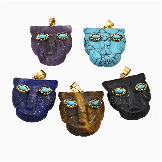 Mix Gemstone Leopard-header Pendant Carved