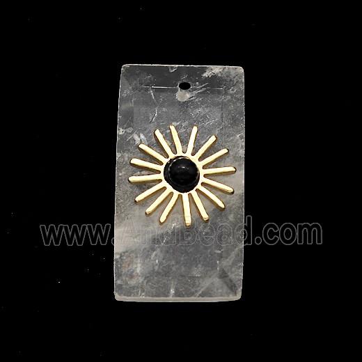 Clear Quartz Rectangle Pendant With Copper Sun Gold Plated