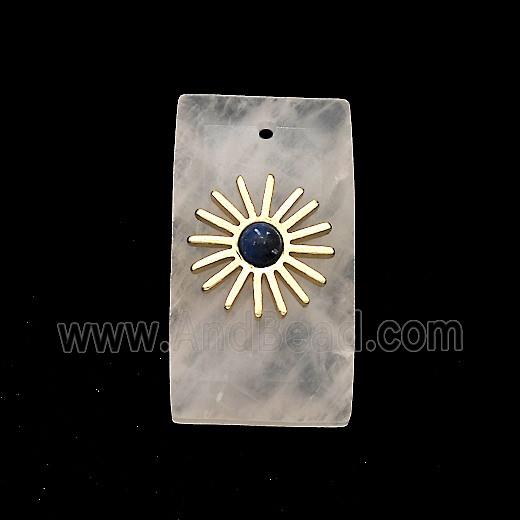 Rose Quartz Rectangle Pendant With Copper Sun Gold Plated