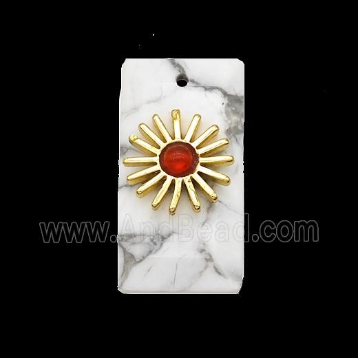 White Howlite Turquoise Rectangle Pendant With Copper Sun Gold Plated