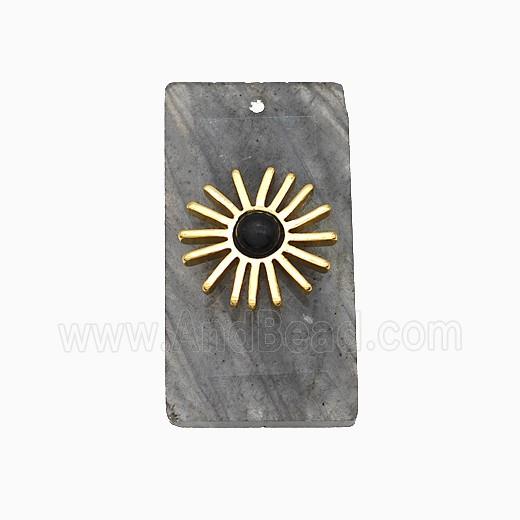 Labradorite Rectangle Pendant With Copper Sun Gold Plated
