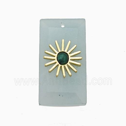 Lt.blue Amazonite Rectangle Pendant With Copper Sun Gold Plated