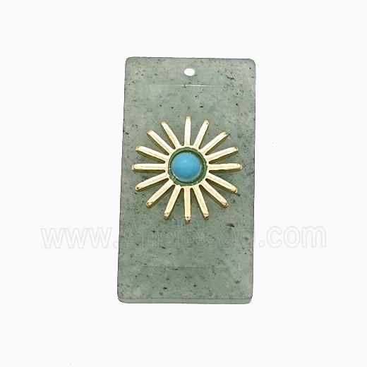 Green Strawberry Quartz Rectangle Pendant With Copper Sun Gold Plated