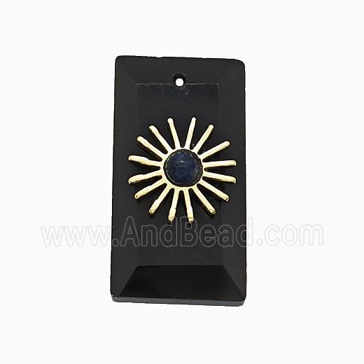 Black Obsidian Rectangle Pendant With Copper Sun Gold Plated