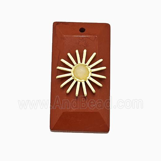 Red Jasper Rectangle Pendant With Copper Sun Gold Plated