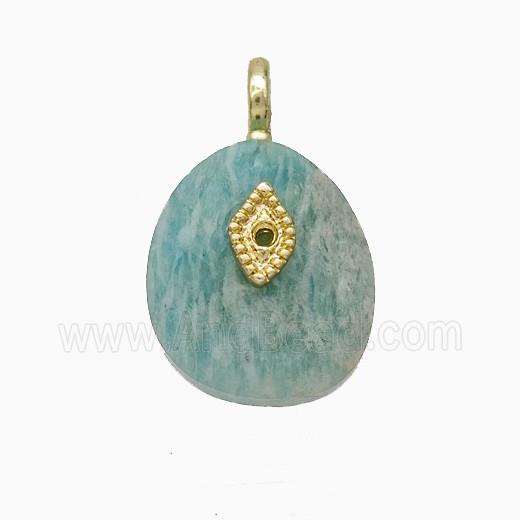 Green Amazonite Teardrop Pendant With Copper Eye Gold Plated