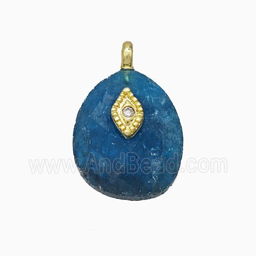 Blue Apatite Teardrop Pendant With Copper Eye Gold Plated