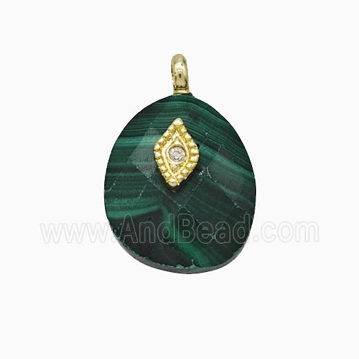 Synthetic Green Malachite Teardrop Pendant With Copper Eye Gold Plated