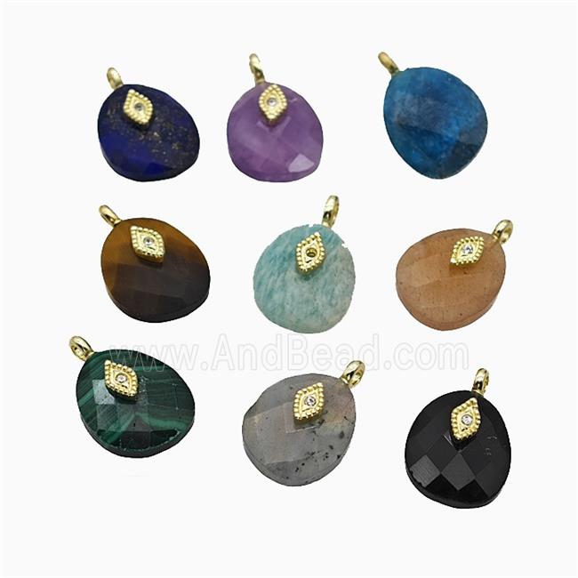 Mixed Gemstone Teardrop Pendant With Copper Eye Gold Plated